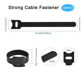 Pack of 100 Velcro Cable Ties Resealable Velcro Cable Ties Velcro Black Reusable 150 x 12 mm Cable Velcro Fastener Tape for Home Office Office and Garden