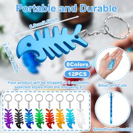 12PCS Fish Bone Keychain Fish Charm Keychain Key Ring Accessories First Birthday Party Favors Fish Bottle Opener Key Chain for Men Women Gadgets Party Favors, 6 Random Colors, 2.6 x 1.1 Inches
