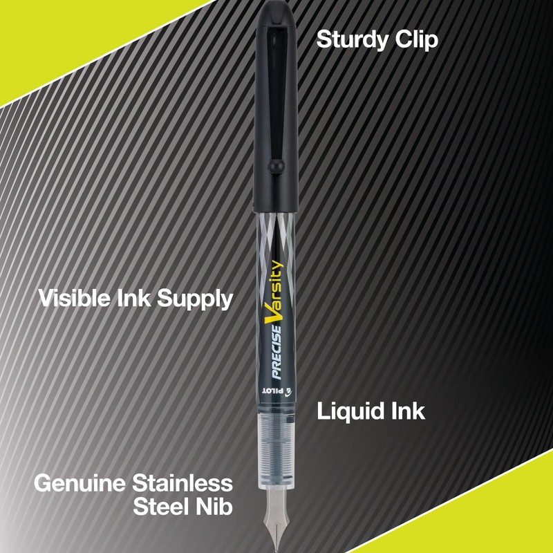 PILOT Precise Varsity Pre-Filled Fountain Pens, Medium Point Stainless Steel