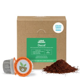 Love Grown Plastic-Free Coffee Pods, 100% Arabica Single-Serve Cups, Compostable, Non-GMO - Compatible with Keurig Coffee Pods Machines and K-Cup Brewers, Decaf Flavor, Box of 15
