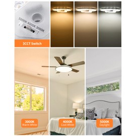 Tomosu 2 Pack Ceiling Fan LED Light Replacement Dimmable 5.1 inch 24W 2100LM, AC120V 3CCT 3000K/4000K/5000K Adjustable LED Retrofit Light Kit for Ceiling Fan