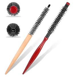 simarro 2 Pcs Small Round Hair Brush, Mini Round Wood Brush Roller Quiff Hairdressing Combs Styling Volume Hairbrush Mustache Curler for Thin Short Hair Bangs Beard Lifting and Curling