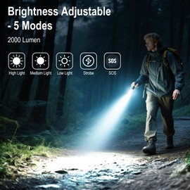 HOSONIC Taschenlampe Klein Led Aufladbar Extrem Hell 2000 Lumen Taktische Zoombare Clip Taschenlampen 5 Lichtmodi IPX4 Wasserdicht Mini Usb Flashlight für Camping Wandern Notfälle