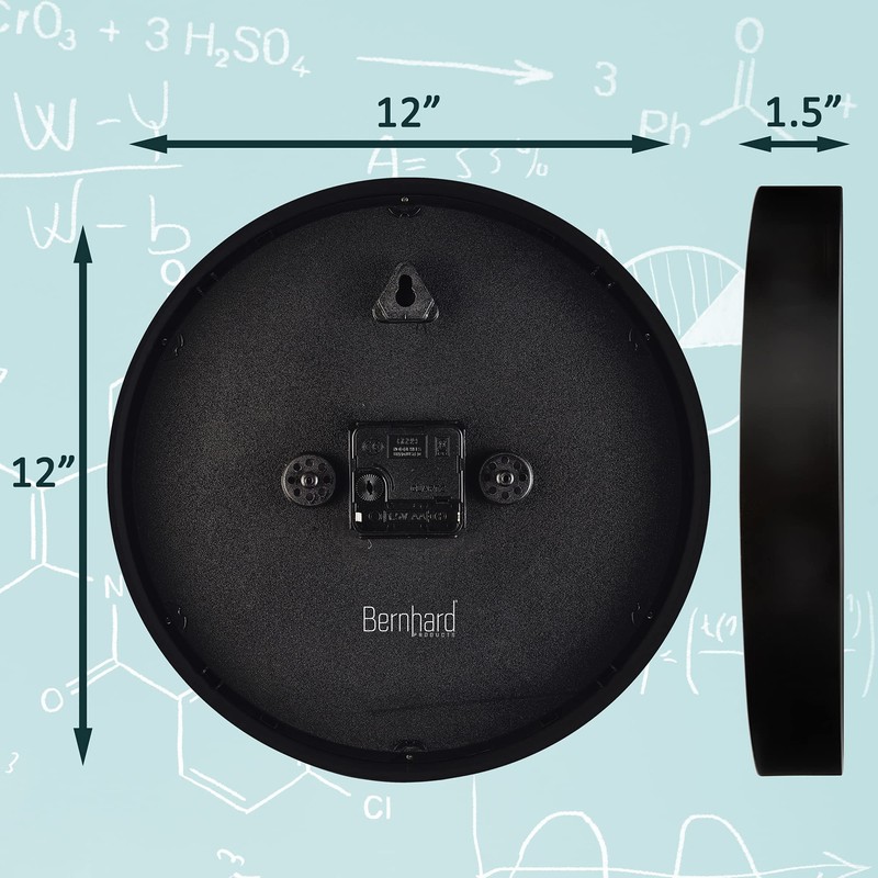 Bernhard Products Math Wall Clock Black 12 Inch Silent Non-Ticking