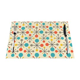 Mid Century Fifties Modern Atomic Retro Placemats Set of 4 Yellow Kitchen Table Mats for Dining Farmhouse Holiday Home Decor Linen Washable Place Mats 12"x18"