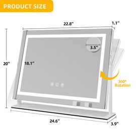 YITAHOME Vanity Mirror with Lights 24.6"x20" LED Lighted Makeup Mirror, Large Makeup Mirror with Lights, Touch Screen with 3-Color Lighting, Led Mirror Makeup, Dimmable, for Vanity Desk Tabletop