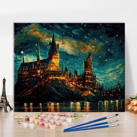 TISHIRON Abstraction Painting by Numbers for Adults, Castle DIY Oil Painting with Brushes and Pigment for Home Wall Decor, 16x20 Inch, Frameless