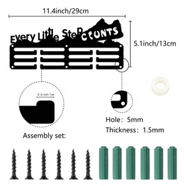 CREATCABIN Medal Holder, Medal Hanger, Display Stand, Sport, Metal, Small Holder, Decoration for Racing, Swimming, Football, Medal Winner, Black, 29 x 13 cm, Each Small Step Counts