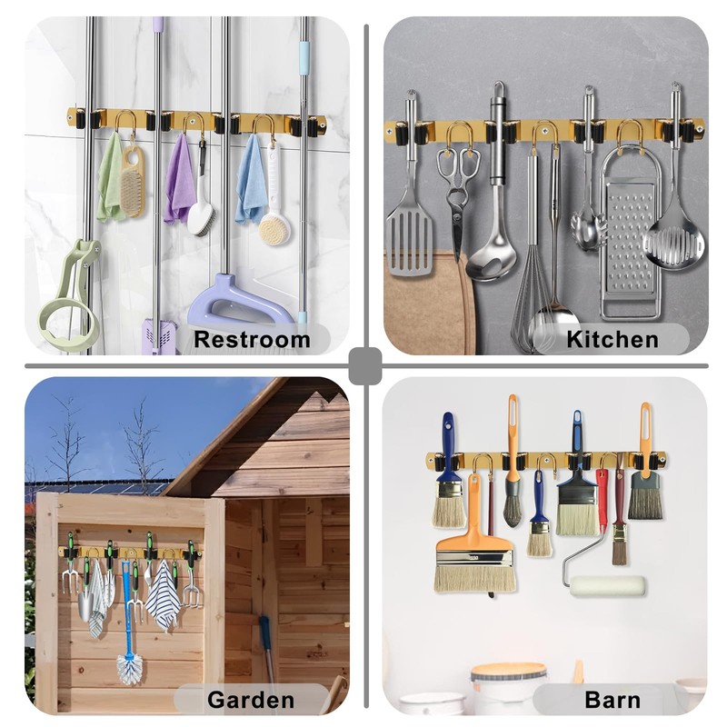 GUUKAR Mop Broom Holder Wall Mount, Gold Stainless Steel Tool