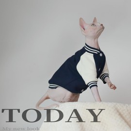 DUOMASUMI Fashion Warm Soft Thick Cat Winter Clothing, Soft Baseball Style Shirt for Sphynx, Devon, Cornish, Kitten, Hairless, Abyssinian, Small Cats (Blue, X-Large)