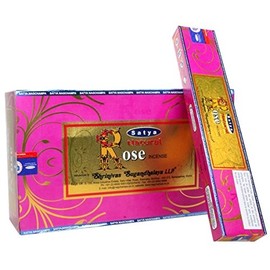 3 X Natural Rose Satya Nag Champa Incense Sticks Packs 15g with Souvenir Badge by Sterling Effectz