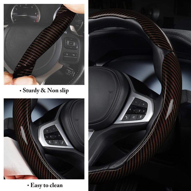 Carbon Fiber Steering Wheel Cover, Snap on Car Steering Wheel