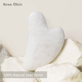 Rena Chris Gua Sha Facial Tools, Natural White Jade Gua Sha Stone, Face Guasha Tool for Jawline Sculpting and Puffiness Reducing, Guasha Massage Tool, Skin Care Gift - White