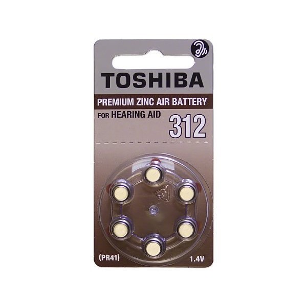 Toshiba Hearing Aid Batteries Size 312, PR41, (60 Batteries)