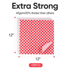 100PCS Sandwich Wrapping Paper, Grease Resistant Wax Paper Sheets for Food, Extra Strong Food Basket Liners, Classic Red & White Checkered Deli Sheets 12x12" for BBQ, Picnic, Festival - Vacnkoy