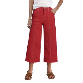Flamingals Wide Leg Capri Pants for Women Summer Casual Mid Rise Straight Leg Capri Pants Scarlet M