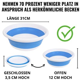 Washing Bowl, Laundry Tub, Washing Bowl, Camping Bowl, Foldable, Plastic, Save Space, Ideal for Bathroom, Kitchen, Patio, Garden, Thermostat Rubber (12 x 31 cm, Blue)