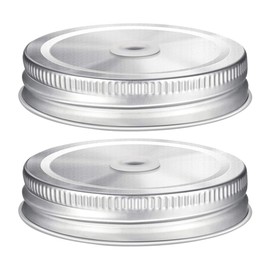 Set of 2 Mason Jar Screw Lids Made of Stainless Steel with Straw Finds, Suitable for 82 mm Preserving Jars, Durable Twist-off Lid Screw Lid for Jars Twist-off Lid Preserving Jar Replacement Lid