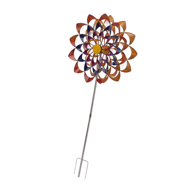 Outdoor 3D Windmill Colourful Exquisite Metal Wind Spinner with Ground