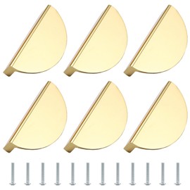 Sixfolo Pack of 6 Cabinet Handles, Gold Crescent Moon Furniture Handles, Golden Kitchen Cabinets, Aluminium Modern Cabinet Knobs with Screws for Furniture, Kitchen Handles Decoration, 64 mm Hole Spacing