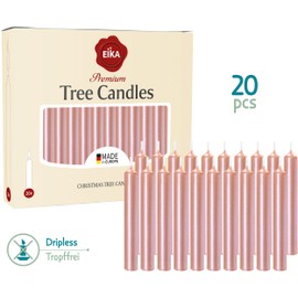 Eika Premium Christmas Tree Candles - Set of 20 Traditional Christmas Wax Candles for Pyramids, Carousels & Chimes - Made in Europe - Rosé Gold Metallic