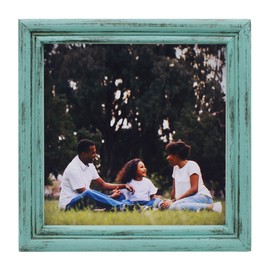 CVHOMEDECO. 8x8 Picture Frame Made of Solid Wood High Definition Glass Rustic Antique Designs Small Photo Frame for Tabletop Display and Wall Mounting, Distress Blue