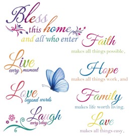 Zonon Vinyl Wall Quote Stickers Love Faith Hope Family Inspirational Stickers Motivational Wall Decals Bible Verse Butterfly Sayings for Home Room School Decorations(Colorful)