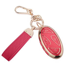 Seedwee for Hyundai 7 Buttons key fob cover, Soft TPU Keys Protector Bling Key Fob Keychain for Hyundai Ioniq 6 Santa Fe, Grandeur, KONA, Elantra - 2022-2025, Gold Red