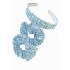 Girls Gingham Hair Set - Light Blue School Headband &