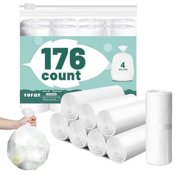 176 Count-4 Gallon Trash Bag, White Trash Bags, Bathroom Trash