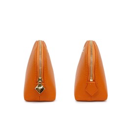 Cosmetic Pouch, Genuine Leather, Made in Japan, Women's, Brand, Large Capacity, Shrink Leather, Grand Claire (Orange)