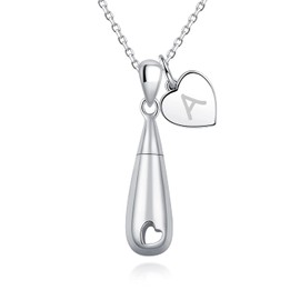 ACJNA 925 Sterling Silver Teardrop with Heart Engraved Charm Cremation Urn Pendant Ahes Necklace Memorial