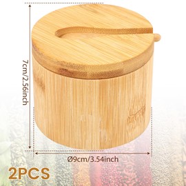 PoDhey Salt and Pepper Bowls Bamboo Pepper Salt Box with Magnetic Swivel Lid and Spoon 2 Piece Set Salt Cellar and Storage Box Seasoning Container for Salt Pepper Spice Sugar A(9 * 7cm)