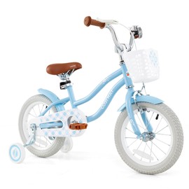 COSTWAY Kids Bike, 14 Inch Toddler Children Bike w/Training Wheels, Hand & Coaster Brakes, Adjustable Saddle & Handlebar, Basket, Bell, Kids Bicycle for Girls Boys Aged 3-8 Years Old, Light Blue