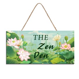 The Zen Den signs Room Decor Meditation in Progress Wall Hanging Sign, Inspirational Wooden Door Plaque for Yoga Studio Bedroom Decoration Chakra, Spiritual Room Accents 12 x 6 Inch