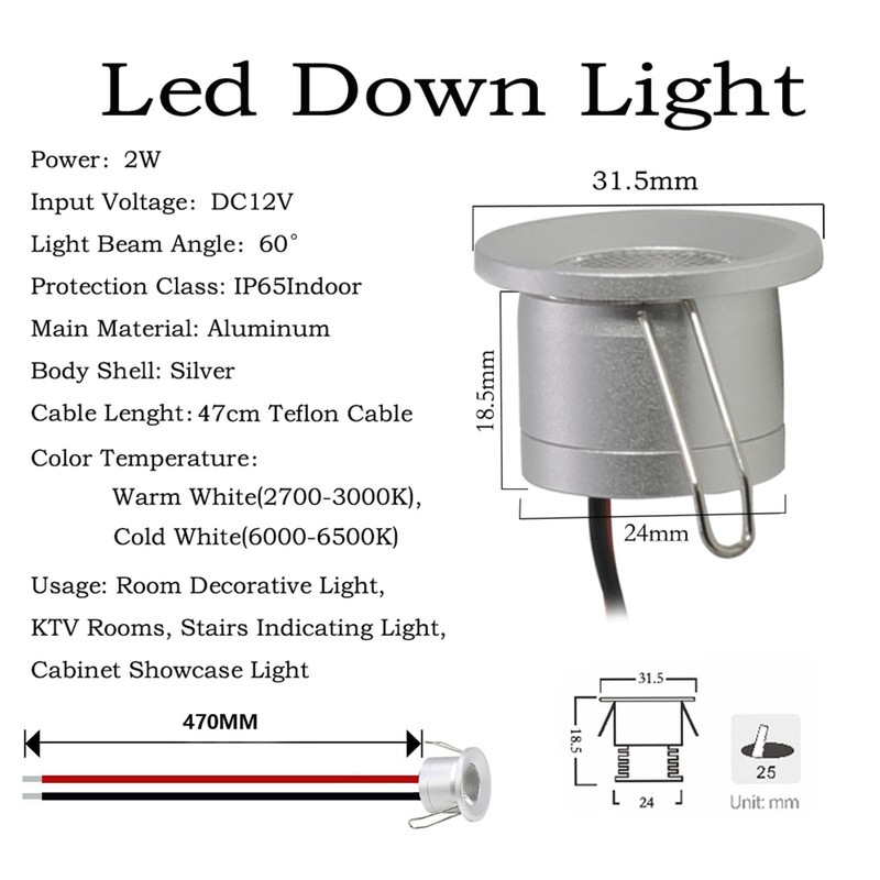 kpslucerna Small LED Spotlight, 6 Pack 12V 2W Spot LED