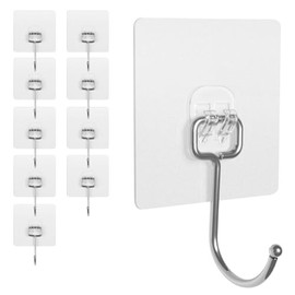 Adhesive Wall Hooks for Hanging - 60lb Heavy Duty Waterproof & Rustproof, Sticky Hooks for Walls No Damage, Kitchen/Bathroom/Rental (Ganchos para Pared) 10-Pack