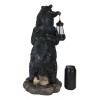 Rustic Black Bear Carrying Cub On Shoulder Statue Solar LED