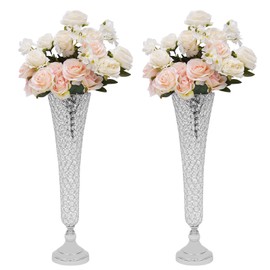 Crystals Trumpet Wedding Flower Vase, Table Centerpiece for Weddings, Silver Flower Stand for Anniversary Ceremony Reception Party Home Decoration - 2 Pack