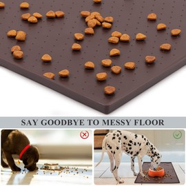 VIVAGLORY Dog Food Mat, Cat Dog Feeding Mat, Waterproof Non-Slip Food Grade Silicone Mat Placemat with Raised Edge, Anti-Messy Pet Bowl Mat for Food and Water, Chocolate, S(19"x12")