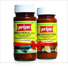Priya Pickle Combo Pack - Mango (Extra Hot) & Mix Vegetable (Extra Hot)(2X300 gm)