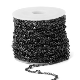 33 Feet Gunmetal Satellite Chains Bulk, 2mm 304 Stainless Steel Black Ball Beaded Cable Links Chain Roll Spool for Jewelry Making DIY Craft