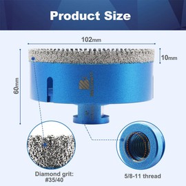4 Inch Diamond Core Drill Bit for Porcelain Tile Ceramic Marble Granite Drilling,BRSCHNITT 1pc Vacuum Brazed Diamond Hole Saw with 5/8-11 Thread