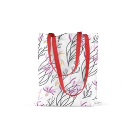 Le Jardin du Lin Bedruckte Einkaufstasche mit Roten Langen Henkeln, Wiederverwendbare, Tasche, Faltbar, ​Stofftasche, Größe: 34 x 40 Cm