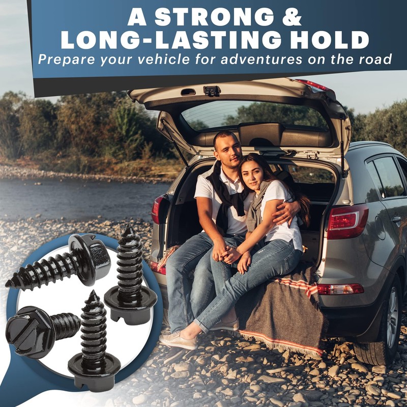 Black License Plate Screws Kit - Set of 8 Fasteners