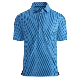 Alex Vando Mens Golf Shirt Moisture Wicking Quick-Dry Print Performance Polo Shirts for Men,Blue Navy Square,XXL