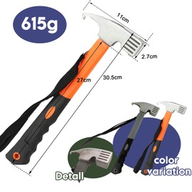 Yeqqzq Camping Hammer Tent Peg Puller, Heavy Duty with Tent Stake Remover, Carbon Steel Hook Angle Design Tent Pegs for Outdoor Camping Picnic (Orange)