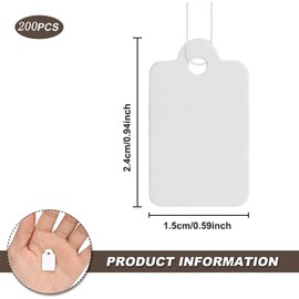 200 Pcs White Price Tags With String - Display Labels for Product Jewelry Clothing, 24 * 15mm - Writable Marking Strung Tags