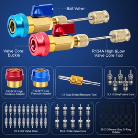 DikTalk AC Schrader Valve Core Removal Tool,60pcs Air Condition Schrader Valve Remover Installer Tool Kit with O-Ring Rubber Seal for R134A, R1234YF R22,High Low Pressure Repair Tools