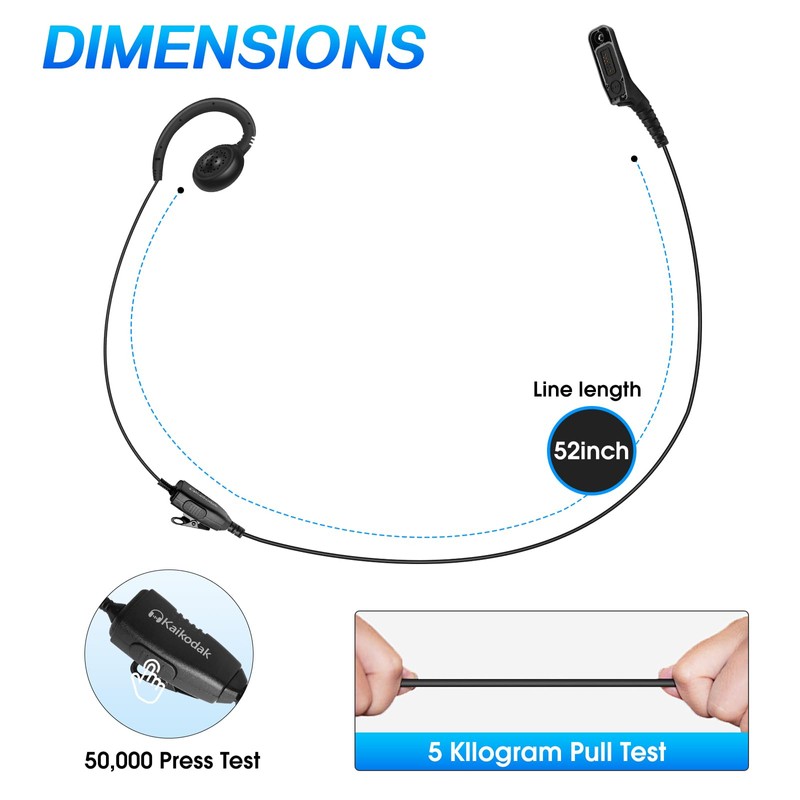 Kaikodak APX6000 XPR7550e SRX Series Earpiece w/PTT Mic for Motorola